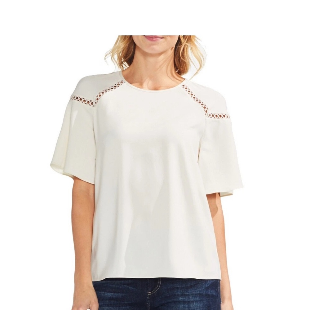 Vince Camuto Cream Blouse with Lace Accents